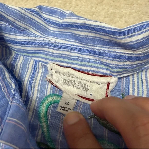 Johnny Was Workshop Madaleina Double Button Stripe Shirt Floral Boho Women's XS - Picture 7 of 9